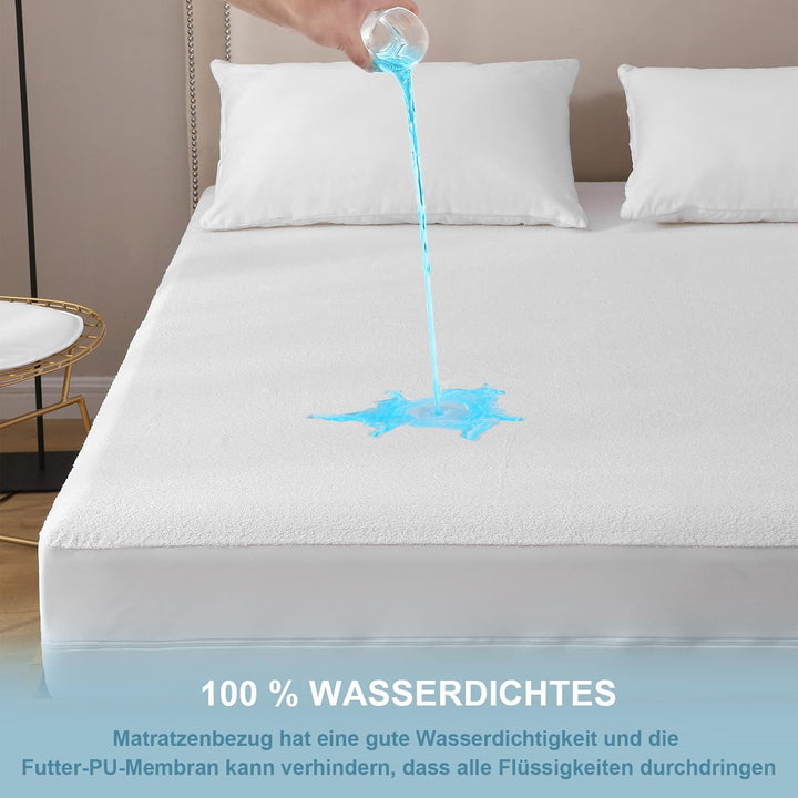 Bedecor Wasserdichter Matratzenbezug 160 x 190 cm mit Reissverschluss Matratzenschoner Baumwolle Atm