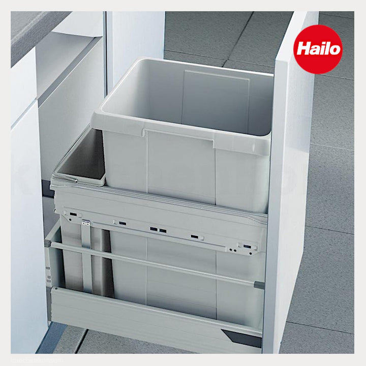 Hailo Abfallsammler 38+7 L Tandem | Einbau-Abfallsystem für Schränke | Küchen-Mülleimer mit 2fach Mü