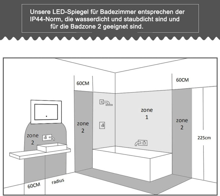 Badspiegel mit Beleuchtung,100x80cm LED Wandspiegel mit Touch-Schalter,Beschlagfrei,Badezimmerspiege