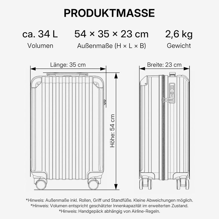 M816 TSA-Schloss Koffer Reisekoffer Trolley Kofferset Hardschale Boardcase Handgepäck (Black, Kleine