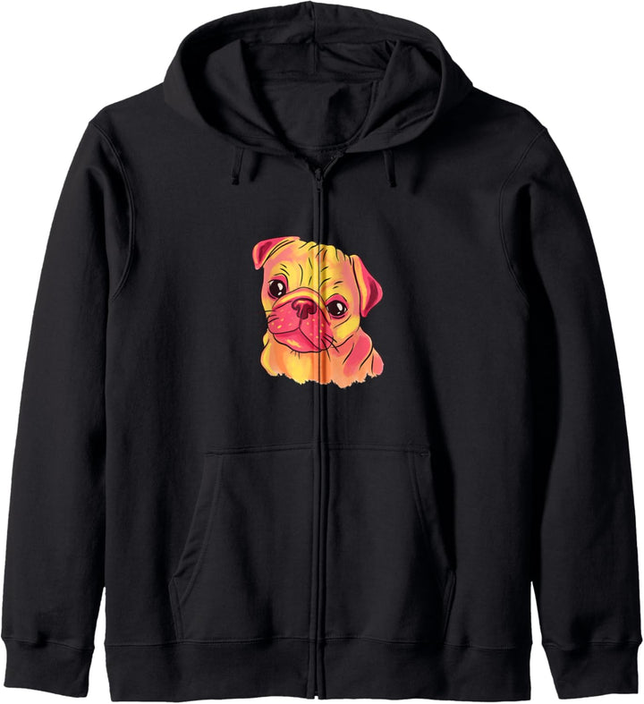 Hunde Design mit einem Mops im Aquarellstil Kapuzenjacke