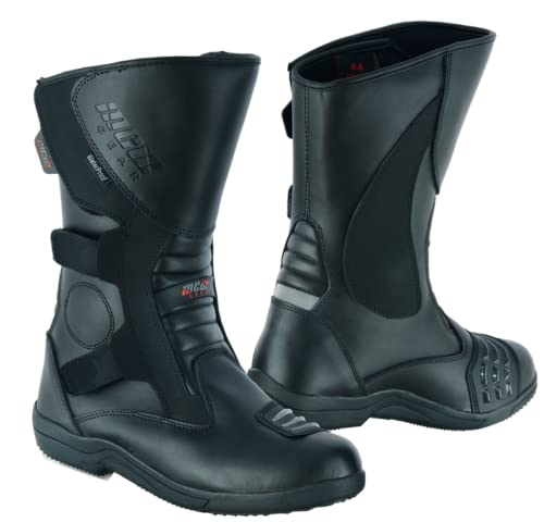 Conquer the Roads Motorradstiefel aus schwarzem Leder – doppelte Schnalle, wasserdichte Rennstiefel