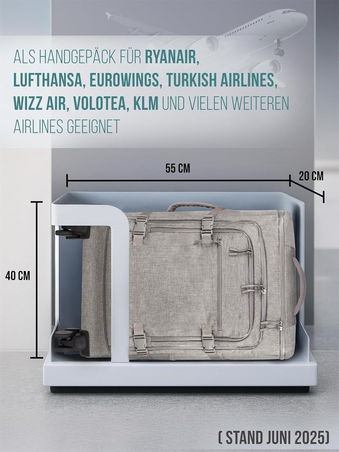 normani Reiseset Trolley mit Rucksackfunktion und kleiner Rucksack - 38 L Reisetrolley + 5 L Backpac