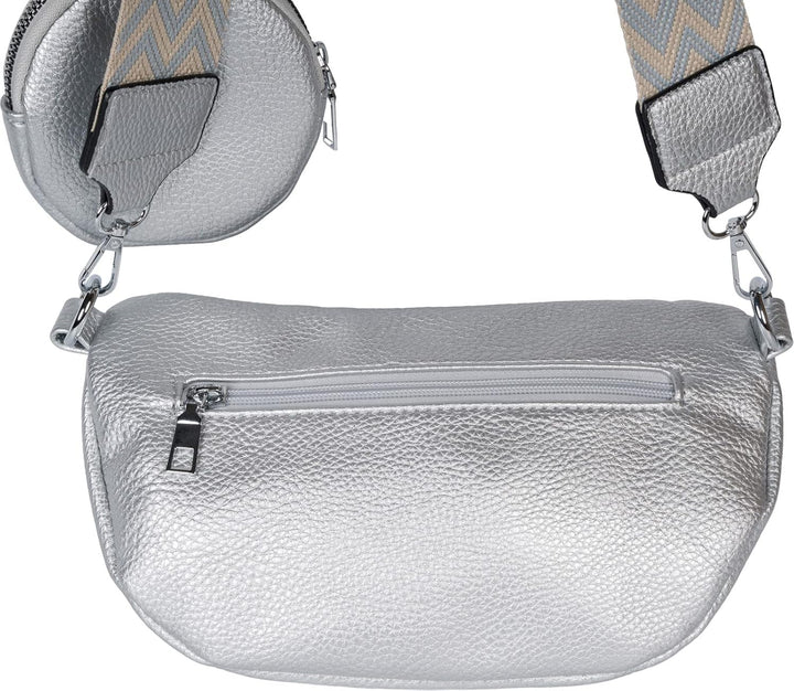 styleBREAKER Damen Halbmond Crossbody Schultertaschen Set 2-Teilig, Schultergurt mit Zick-Zack Raute