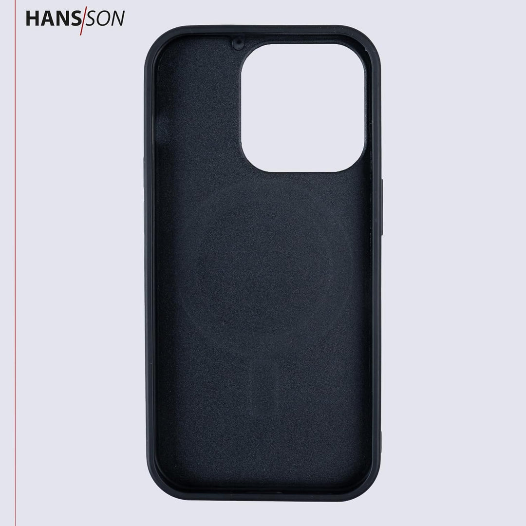 HANS/SON Echtlederhülle in Grau | iPhone 14 Pro Ledercase | Schutz vor Stürzen und Stössen | Magsafe