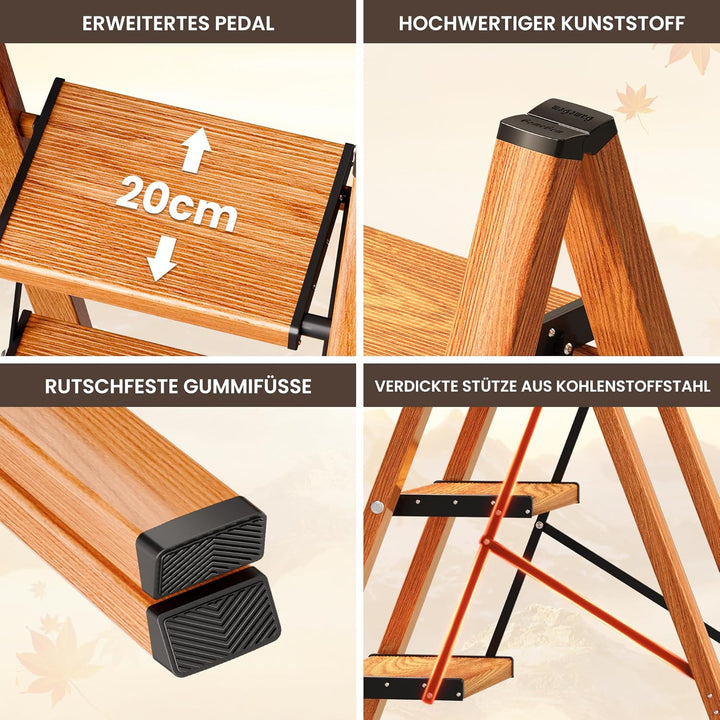 2 Stufen Leiter, klappbarer Tritthocker mit breitem Anti-Rutsch-Pedal, leichtes und dennoch stabiles
