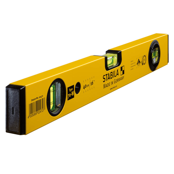 STABILA Wasserwaage Type 70 W, 40 cm, leichtes Alu-Profil, 1 Horizontal-Libelle, 1 Vertikal-Libelle,
