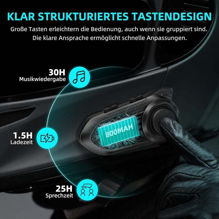 CHUANYUE R18 Motorcycle Headset with Intercom, Motorradhelm Kommunikationssystem für bis zu 10 Motor