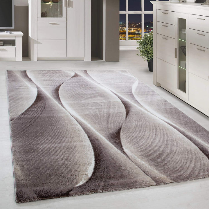 HomebyHome Teppich Wohnzimmer 80x150 cm Läufer Flur Braun Kurzflor Wellen Design - Teppich Schlafzim