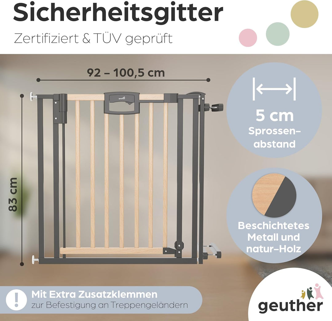Geuther Treppenschutzgitter Easylock Plus | Türschutzgitter ohne Bohren inkl. Klemmen | Breite 92-10