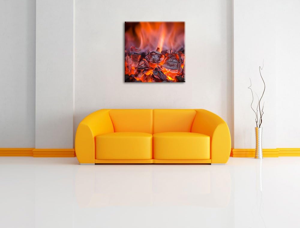 Pixxprint Loderndes Feuer, Format: 70x70 auf Leinwand, XXL riesige Bilder fertig gerahmt mit Keilrah
