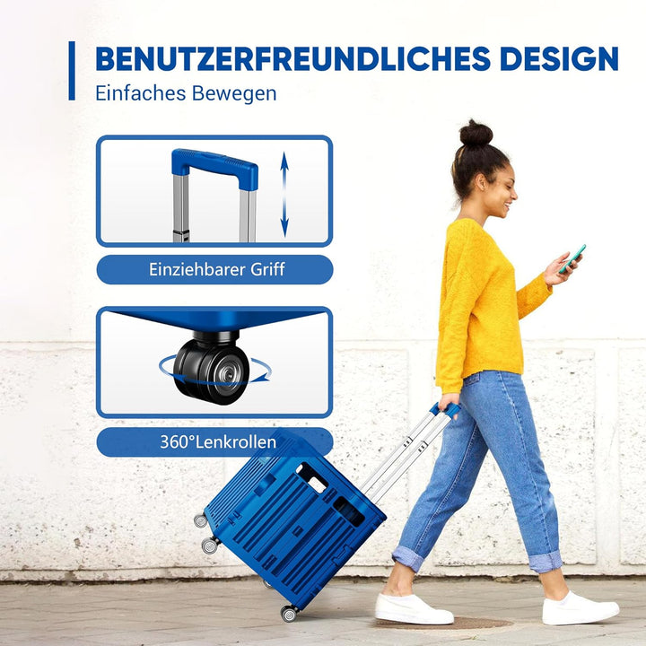 LDHTHOPI Einkaufstrolley klappbar 65L,MAX 50KG Trolley mit Teleskopgriff,4 Zerlegbaren Drehbaren Räd