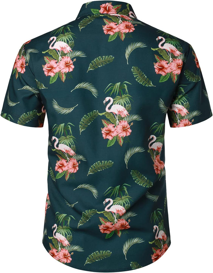 JOGAL Herren Hawaii Hemd Männer Flamingo Kurzarmhemd und Kurze Hose Set Strand Outfit Sommerhemd Für