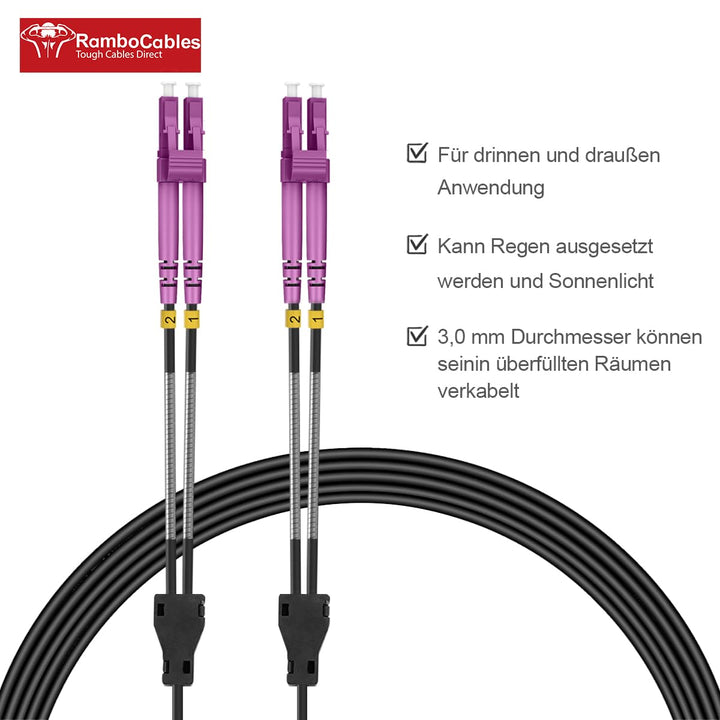 10m Gepanzerte Glasfaser-Kabel OM4 LC auf LC Duplex Multimode, LWL-Kabel für den Innen- und Aussenbe