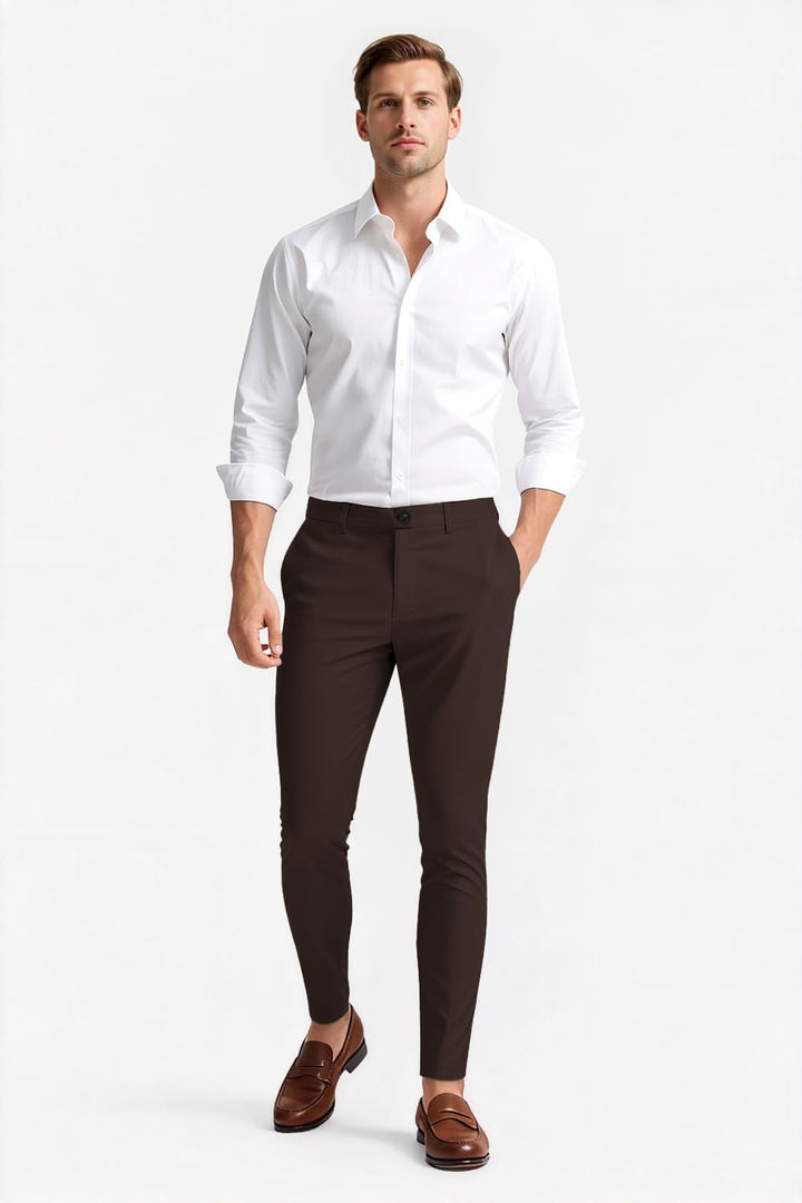 GINGTTO Herren Chino Hose Skinny Chinohose Casual mit Stretch Designer Hose Stoffhose 28W / 30L Brau