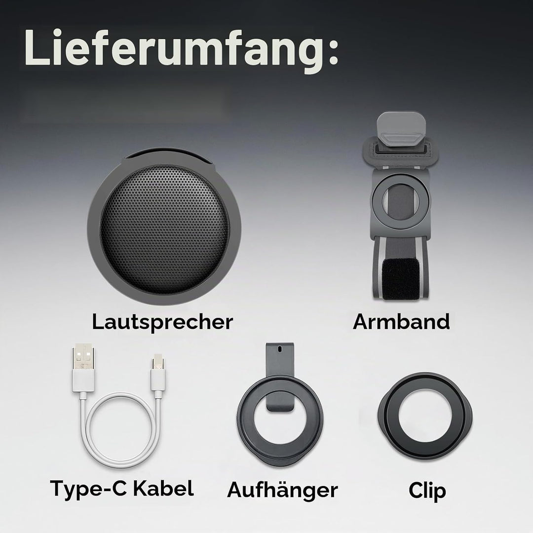 ANCwear Bluetooth 5.3 Lautsprecher Mini zum Anklemmen, Tragen und Aufhängen, IPX6 Spritzwasserschutz