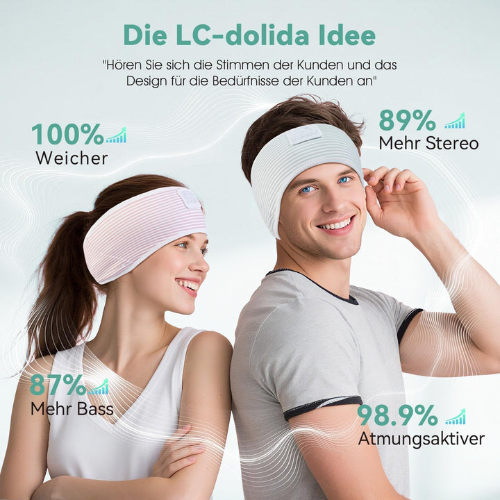 LC-dolida Schlafkopfhörer Ultra-Soft Bluetooth-Stirnband mit 4-Wege Stretch & No-Slip Yoga Stirnband