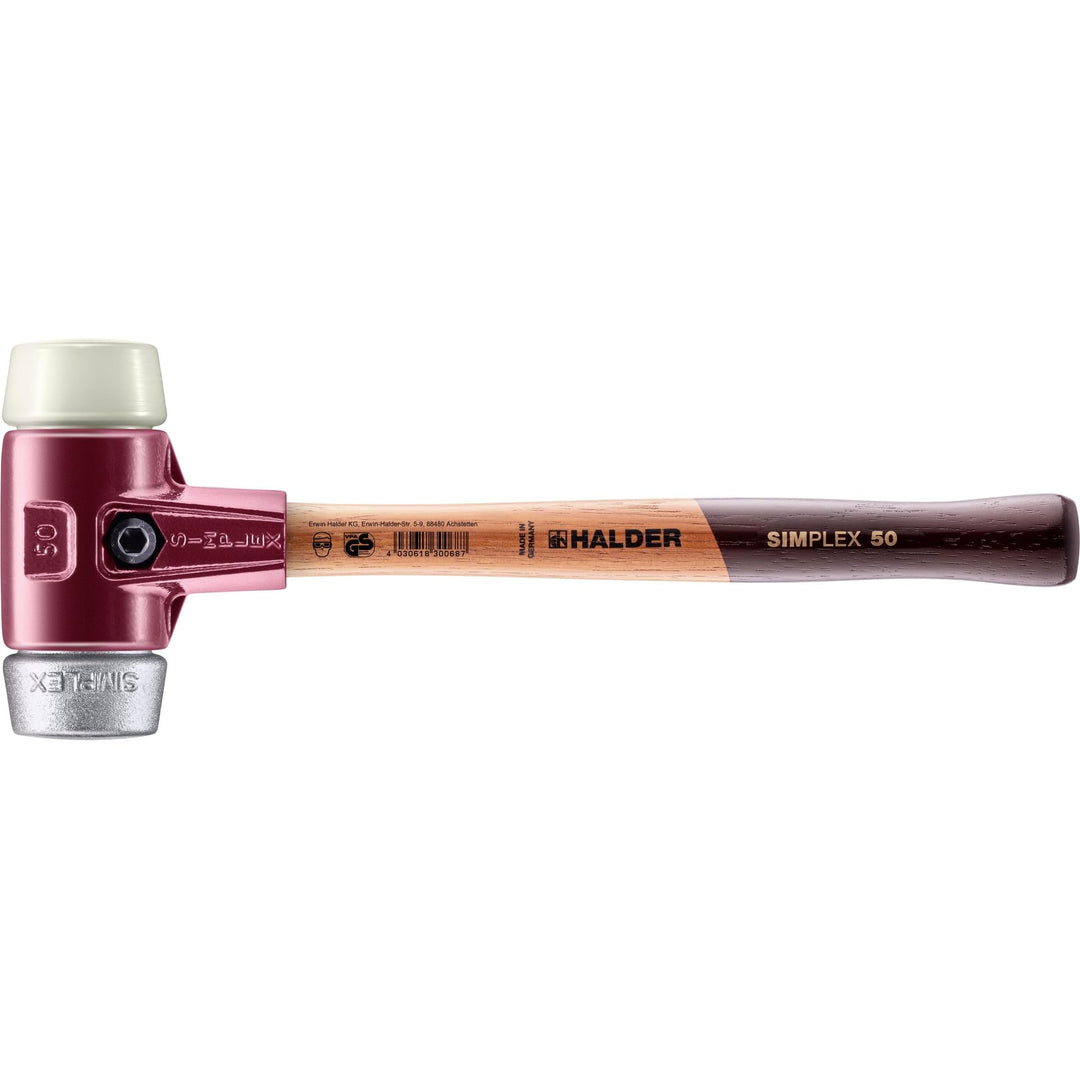 Simplex Schonhammer, Nylon / Weichmetall; mit Tempergussgehäuse und hochwertigem Holzstiel | D=50 mm