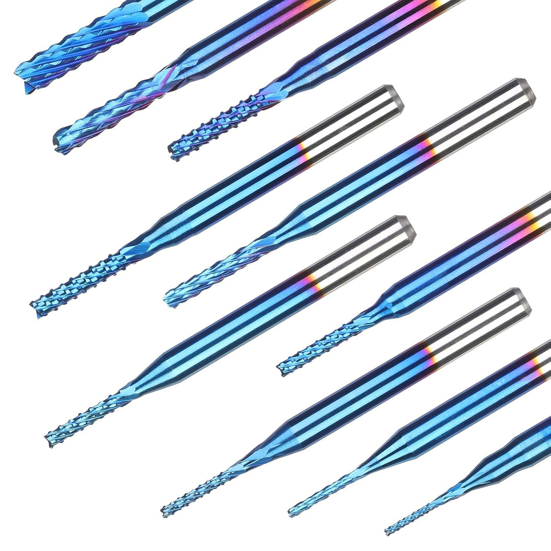 SainSmart Genmitsu 10Pcs Nano Blue Coat Schaftfräser-Satz CNC Fräser für Holz PVC Aluminium, 0,8-3 m