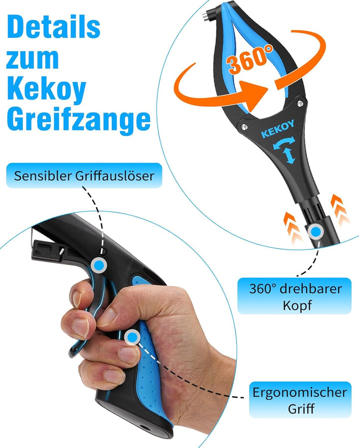 Kekoy Greifzange für Senioren 81cm Aluminium Müllzange, Faltbare Greifer für Senioren, Drehbar Müllg