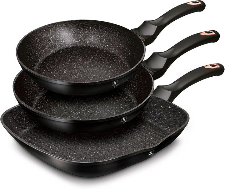 Berlinger Haus Black Rose Set of 2 Frying Pans and Grill Induction 20-24-28 cm, Forged Aluminium, Ec