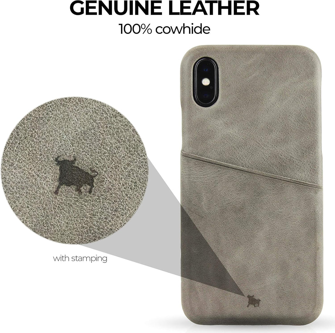 BULLAZO Menor Urban, Edle Hülle aus Leder mit Kartenfach, Kompatibel mit iPhone X 10 XS 10S, Grau, G