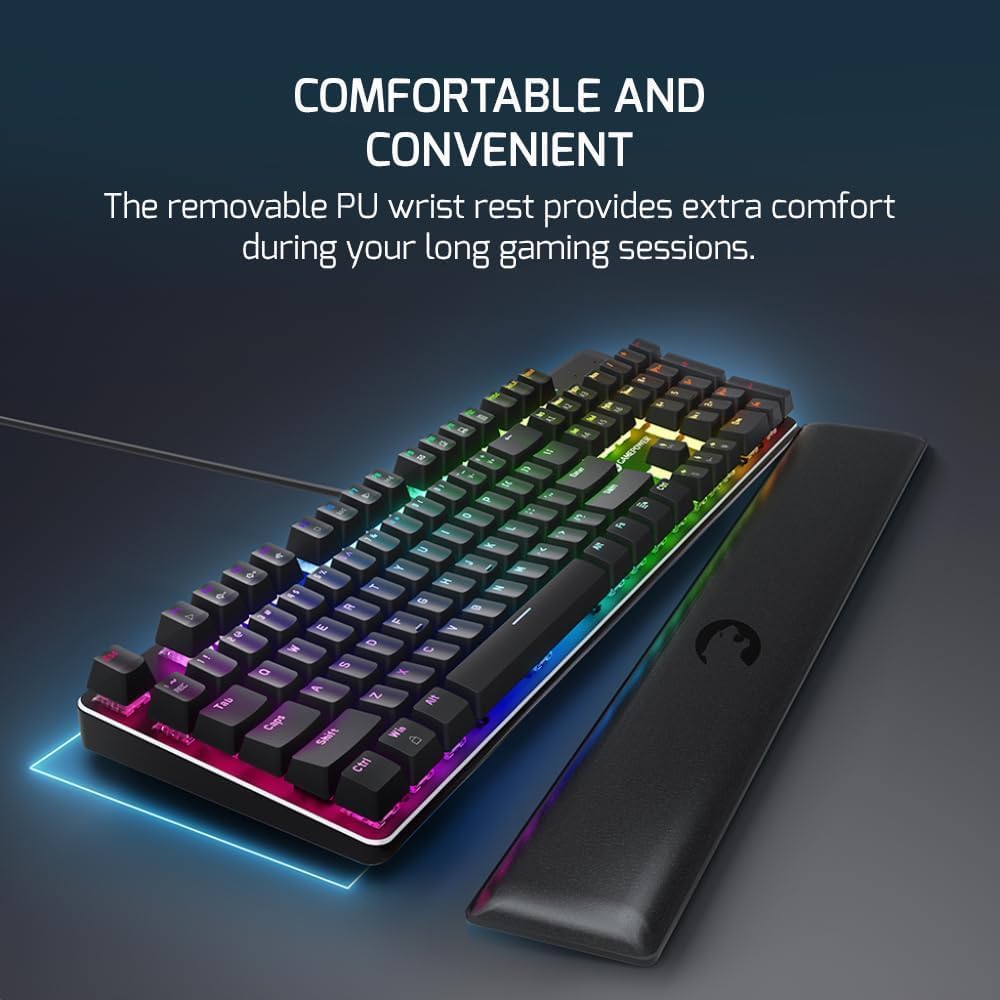 GAMEPOWER Ogre RGB Gaming Tastatur, Blue Switch Mechanical Keyboard, QWERTZ DE-Layout, mit Handgelen
