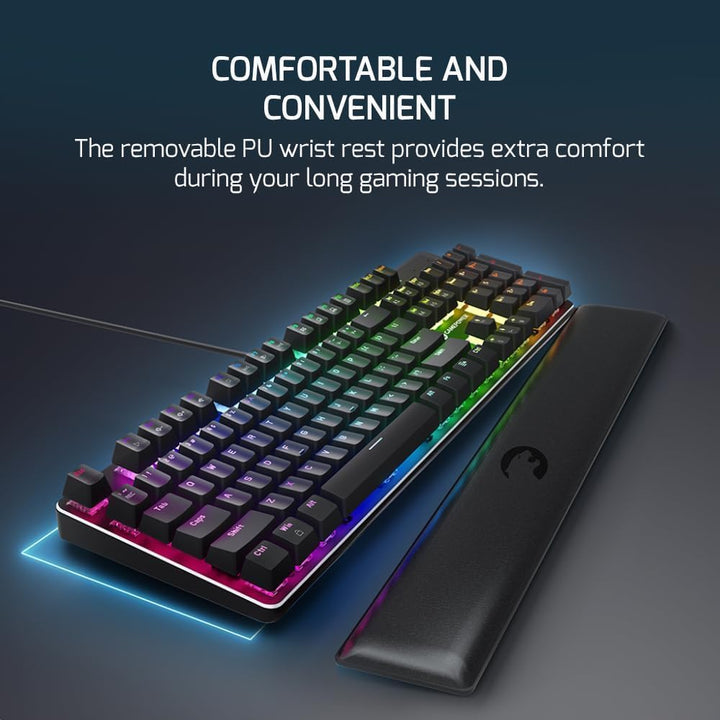 GAMEPOWER Ogre RGB Gaming Tastatur, Blue Switch Mechanical Keyboard, QWERTZ DE-Layout, mit Handgelen