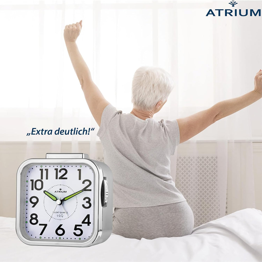 Atrium Seniorenwecker extra deutlich Analog Quarz ohne Ticken grosse Zahlen extra lautes Glockensign