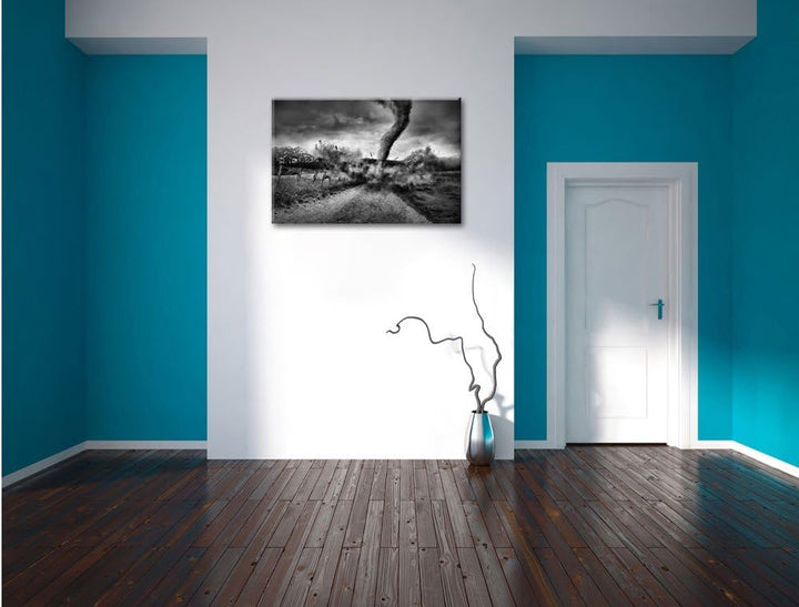 Monocrome, Tornado, Format: 100x70 auf Leinwand, XXL riesige Bilder fertig gerahmt mit Keilrahmen, K