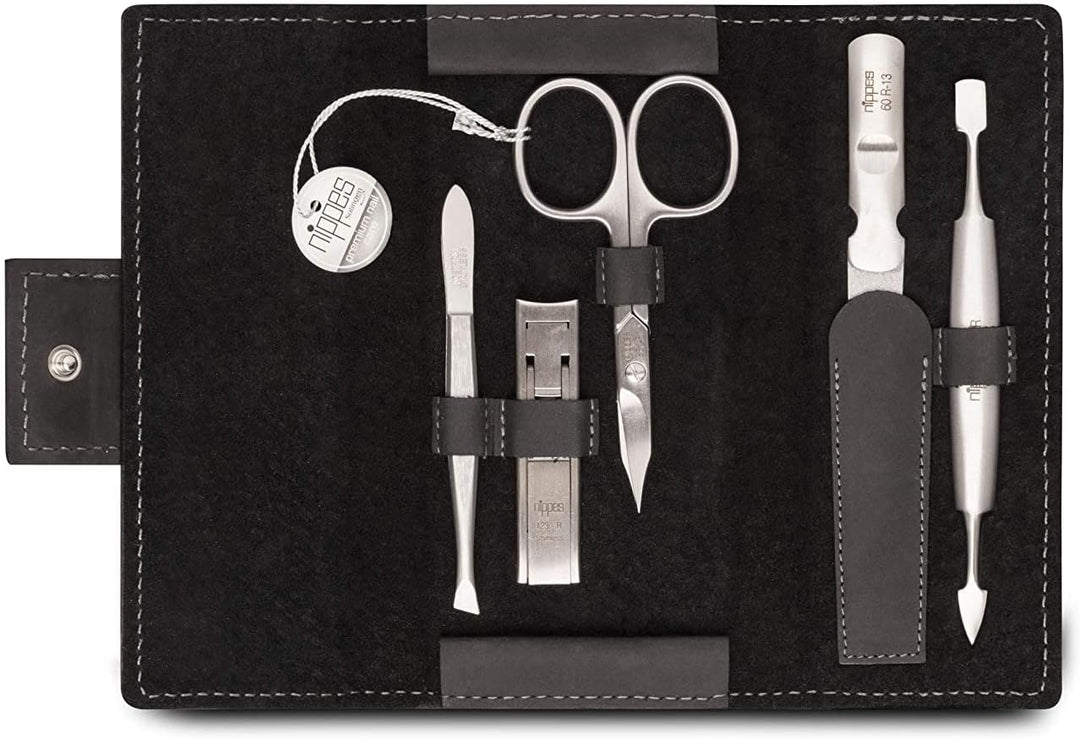 nippes Solingen Premium Line Maniküre Set Tabard, 5-teilig, Edelstahl rost- und nickelfrei, Rindsled