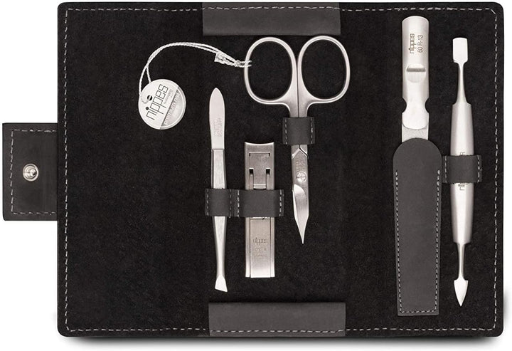 nippes Solingen Premium Line Maniküre Set Tabard, 5-teilig, Edelstahl rost- und nickelfrei, Rindsled