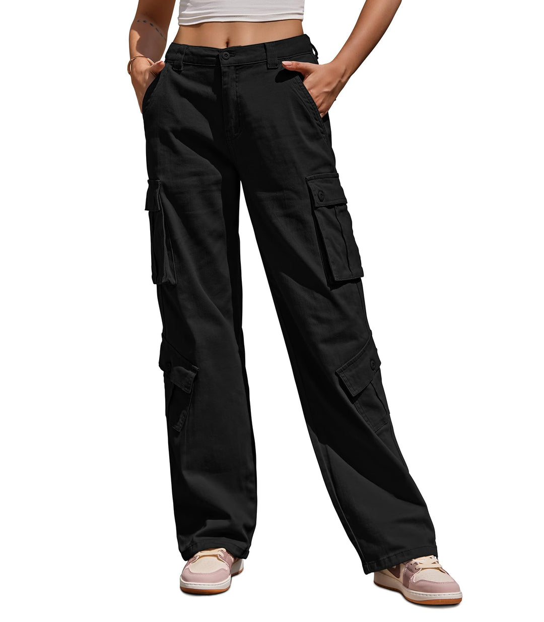 Fuakesor Cargohose Damen Baggy Y2K Multi Taschen High Waist Stretch Wanderhose Sport Jogginghose mit