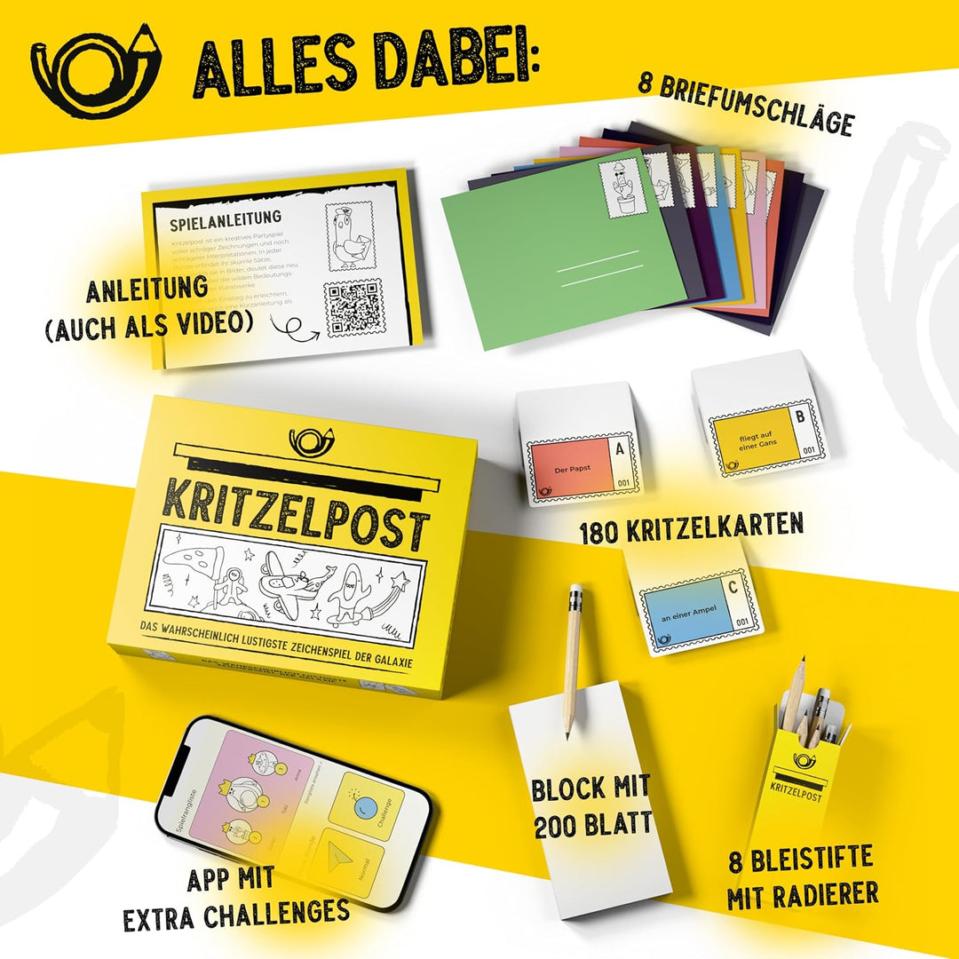 Kritzelpost - Das lustige Zeichenspiel für 4-16 Personen I Partyspiele für Erwachsene wie stille Pos