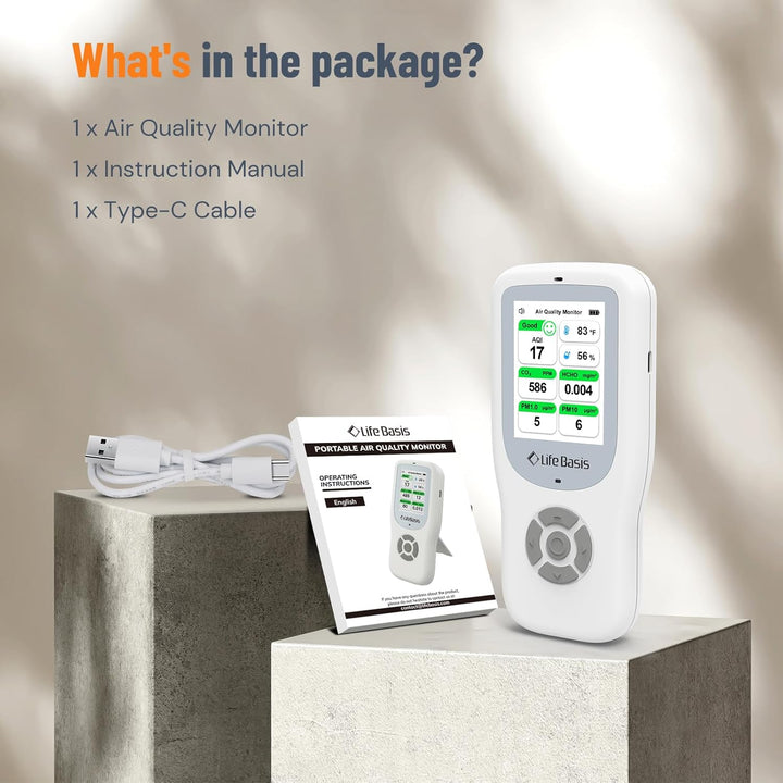 LifeBasis 10 in 1 RaumLuftqualitätsdetektor Formaldehyd-Detektor AQI-Verschmutzungsmonitor mit Tempe