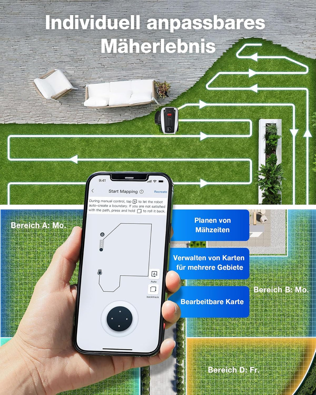 ECOVACS Goat O1200 LiDAR PRO Mähroboter ohne Begrenzungskabel, 1.200 m², 360° Dual-LiDAR-Navigation,