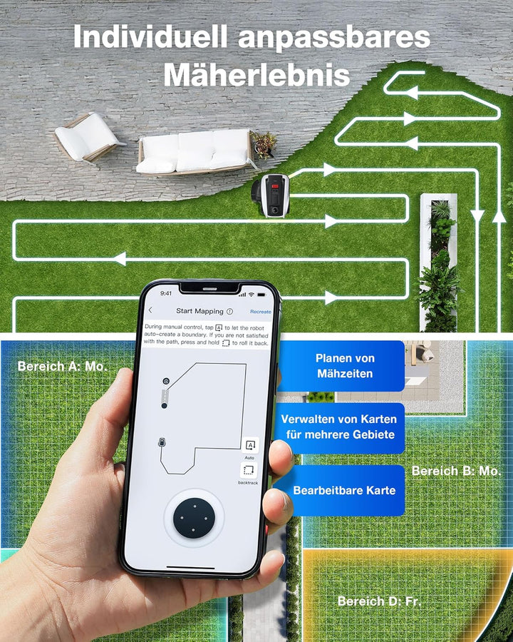 ECOVACS Goat O1200 LiDAR PRO Mähroboter ohne Begrenzungskabel, 1.200 m², 360° Dual-LiDAR-Navigation,