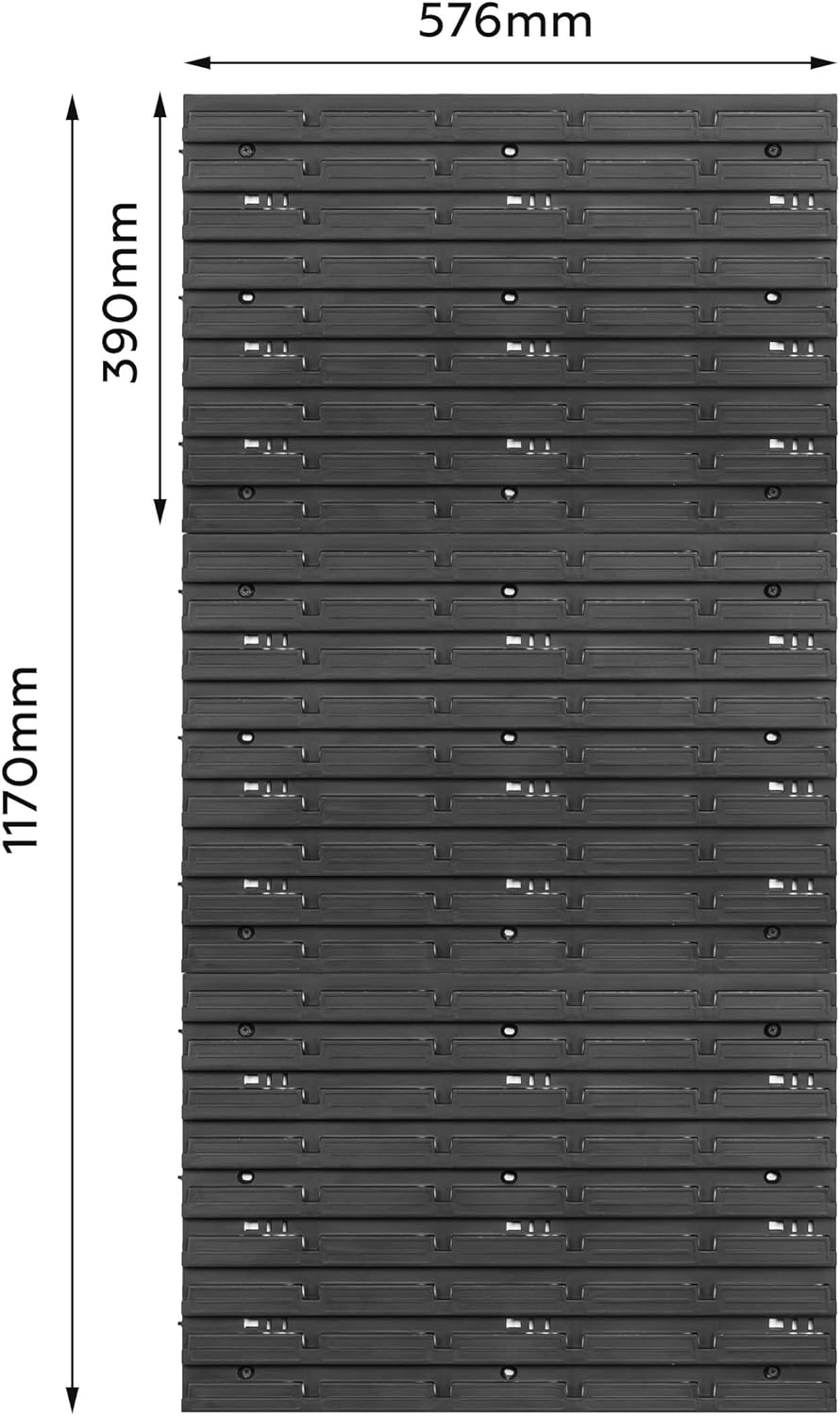 Lagersystem Werkstattregal | 57 x 116 cm | 84 stck. Box | Wandregal mit Stapelboxen - Wandplatten Ex