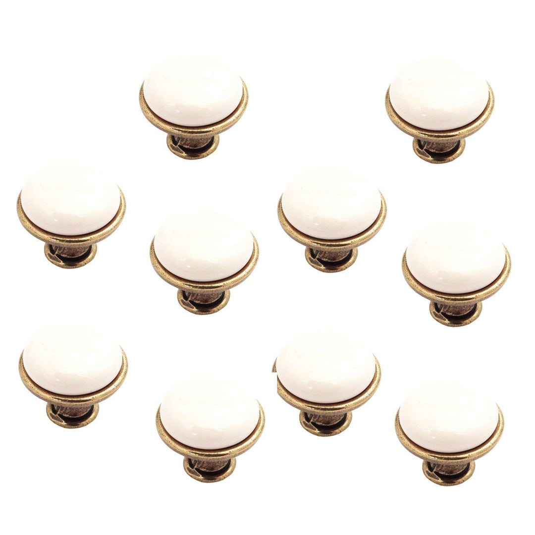 SO-TECH® 10er SET Möbelgriffe Möbelknöpfe Kari Ø: 28 mm cremefarbig mit Metallfuss in Messingoptik A