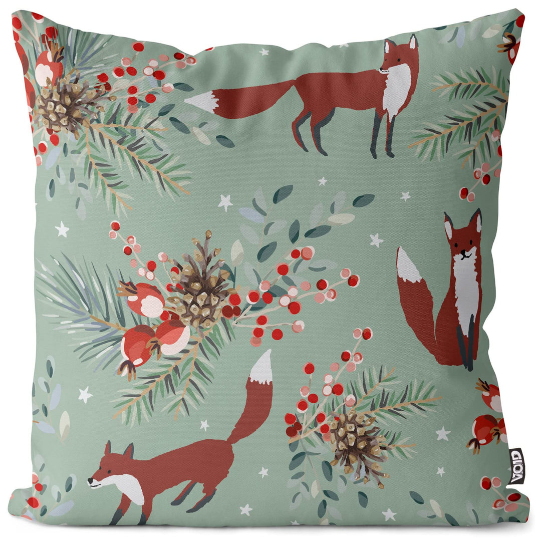 VOID Fuchs Wald Mint Kissenbezug Kissenhülle Sofakissen Kissen Deko Weihnachten Winter Weihnachtsdek