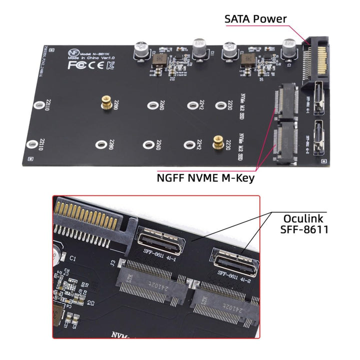 chenyang M.2 zu Oculink Adapter, PCIe NVME/AHCI SSD 2 zu 2 SFF-8611/8612 Adapter unterstützt 2230/22
