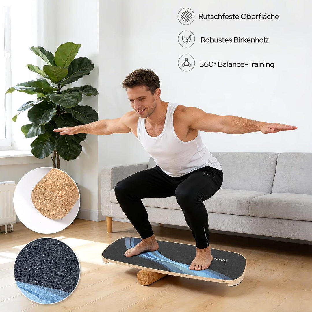 FunLife Balance Board aus Holz – Stabiler Gleichgewichtstrainer für Core Training, Fitness &amp; Balance