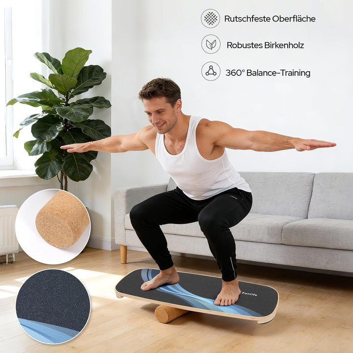FunLife Balance Board aus Holz – Stabiler Gleichgewichtstrainer für Core Training, Fitness &amp; Balance