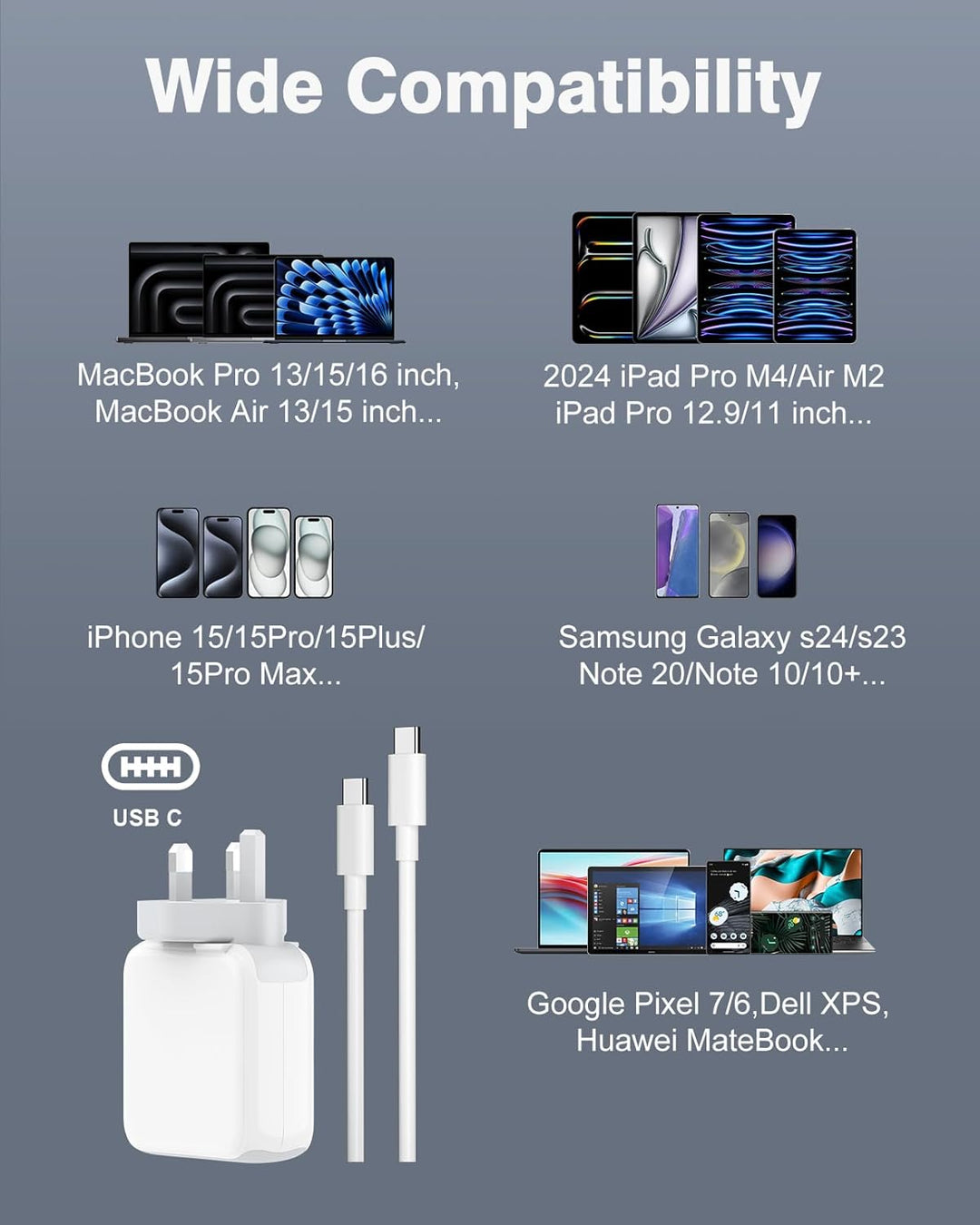 IFEART 67W USB C Ladegerät für MacBook Pro 13/14/ 15/16 Zoll, MacBook Air 2020/2019/ 2018, Kompatibe