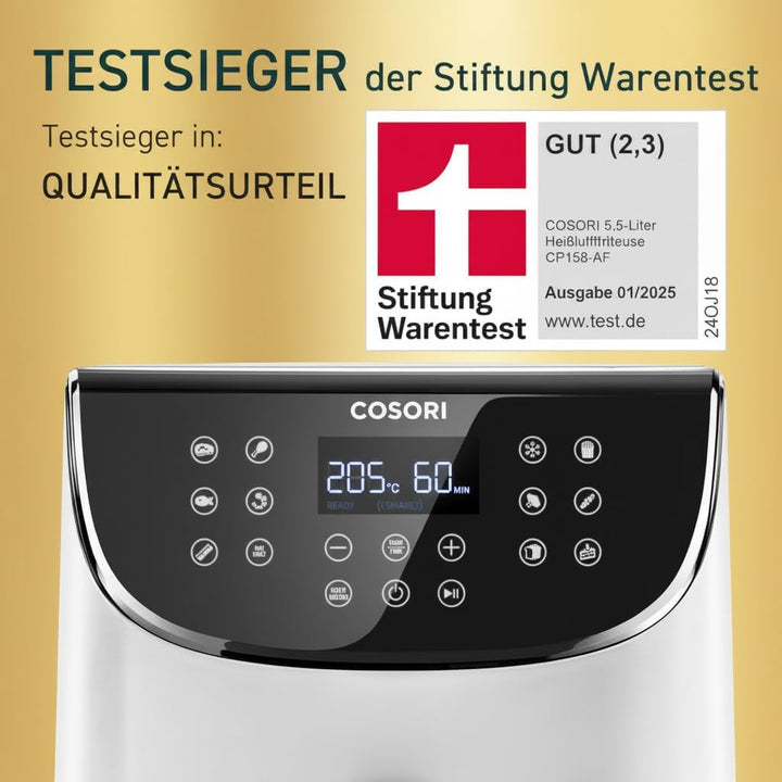 COSORI Heissluftfritteuse 5,5L XXL Weiss Friteuse Heissluft Fritteusen Air Fryer mit Digitalem LED-T