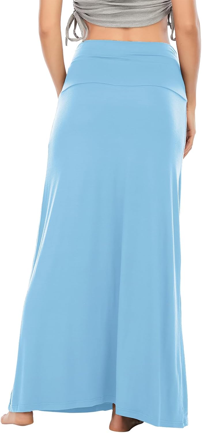 Durio Rock Maxirock Lang Damen Rock Weich Sommerrock Elegant Freizeitrock mit Hohem Bund Elastisch S