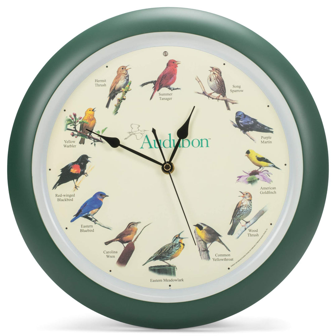 Mark Feldstein & Associates Audubon Wanduhr Singender Vogel, 33 cm 33 cm Grün, 33 cm Grün