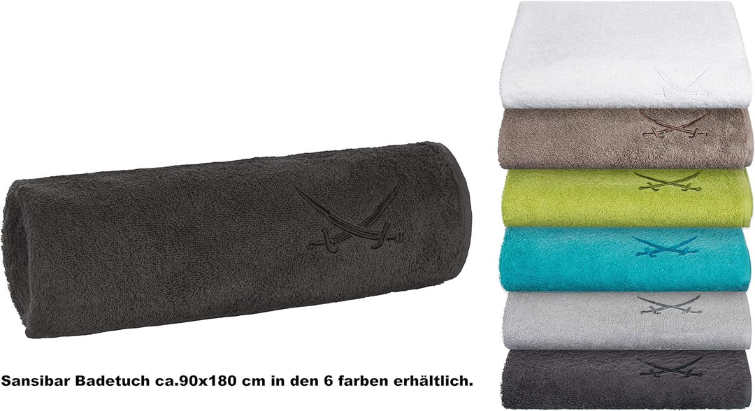 Sansibar Badetuch 90x180 cm 100% Baumwolle mit gesticktem Säbel Logo Strandtuch Saunatuch Anthrazit