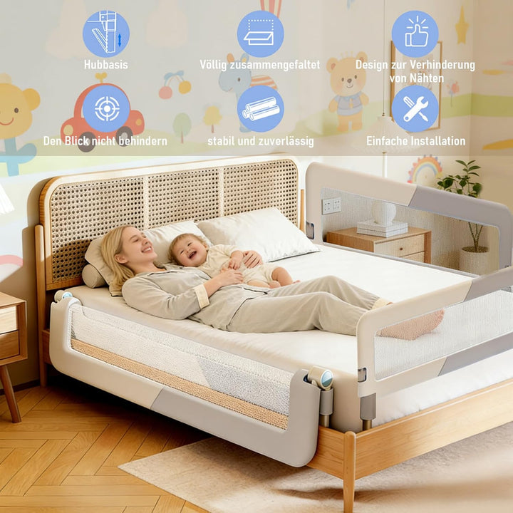 Rausfallschutz Bett, 200 cm klappbares Bettgitter, Bettschutzgitter Rausfallschutz für Kinder & Baby