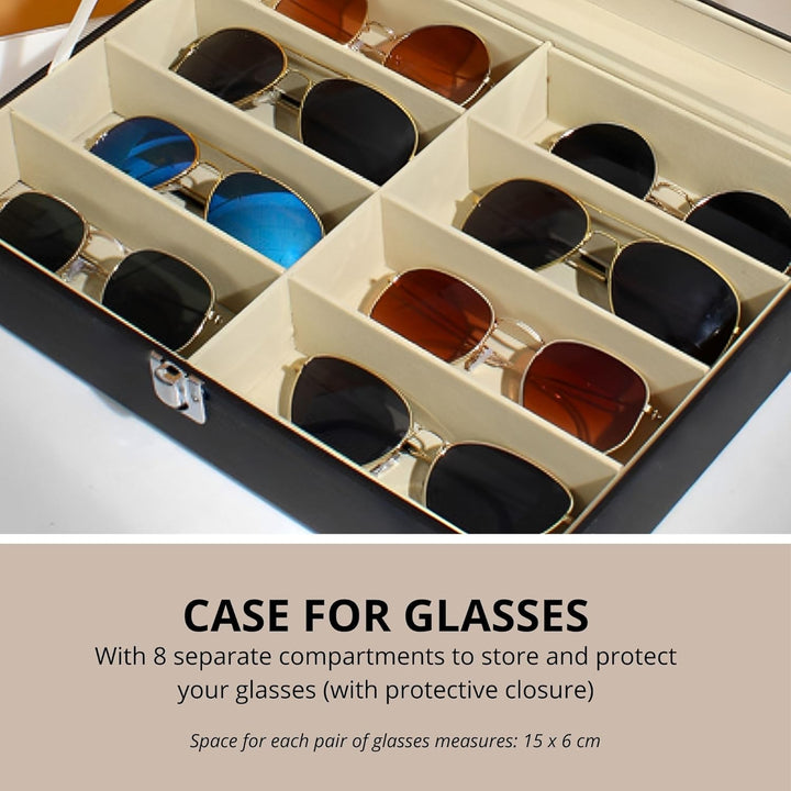 MAGIC SELECT Brillenbox mit 8 Fächern. Etui für Sonnenbrille, Lesebrille mit Transparentem Glasdecke